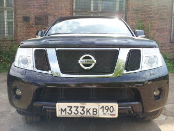 Защитная сетка в бампер (низ, ячейка 3х7 мм) Стрелка11 Стандарт Nissan Pathfinder R51 рестайлинг (2009-2014) (Чёрная)