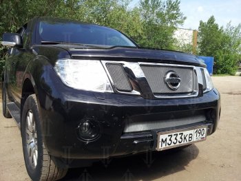 3 079 р. Защитная сетка в бампер (низ, ячейка 3х7 мм) Стрелка11 Стандарт Nissan Pathfinder R51 рестайлинг (2009-2014) (Хром)  с доставкой в г. Кемерово. Увеличить фотографию 3