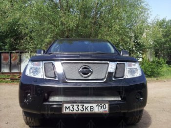 3 079 р. Защитная сетка в бампер (низ, ячейка 3х7 мм) Стрелка11 Стандарт Nissan Pathfinder R51 рестайлинг (2009-2014) (Хром)  с доставкой в г. Кемерово. Увеличить фотографию 4