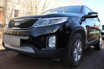 Защитная сетка в бампер (низ, ячейка 4х10 мм) Alfeco Премиум KIA Sorento XM рестайлинг (2012-2015) (Хром)