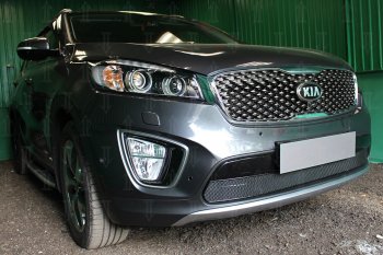 4 299 р. Защитная сетка в бампер (низ, ячейка 4х10 мм) Alfeco Премиум  KIA Sorento  UM/Prime (2014-2018) дорестайлинг (Чёрная)  с доставкой в г. Кемерово. Увеличить фотографию 3