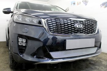 4 299 р. Защитная сетка в бампер (низ, ячейка 4х10 мм) Alfeco Премиум  KIA Sorento  UM/Prime (2018-2020) рестайлинг (Хром)  с доставкой в г. Кемерово. Увеличить фотографию 2