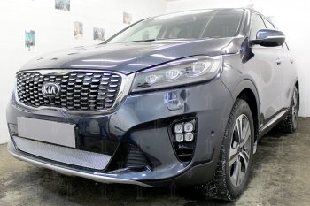 4 299 р. Защитная сетка в бампер (низ, ячейка 4х10 мм) Alfeco Премиум  KIA Sorento  UM/Prime (2018-2020) рестайлинг (Хром)  с доставкой в г. Кемерово. Увеличить фотографию 3