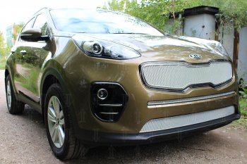 4 099 р. Защитная сетка в бампер (низ, ячейка 4х10 мм) Alfeco Премиум  KIA Sportage  4 QL (2016-2018) дорестайлинг (Хром)  с доставкой в г. Кемерово. Увеличить фотографию 2