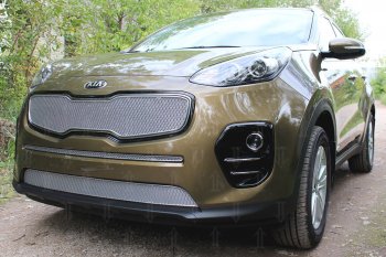 4 099 р. Защитная сетка в бампер (низ, ячейка 4х10 мм) Alfeco Премиум  KIA Sportage  4 QL (2016-2018) дорестайлинг (Хром)  с доставкой в г. Кемерово. Увеличить фотографию 3