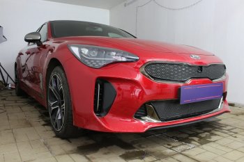 6 249 р. Защитная сетка в бампер (верх, ячейка 4х10 мм) Alfeco Премиум  KIA Stinger (2017-2025) (Чёрная)  с доставкой в г. Кемерово. Увеличить фотографию 1