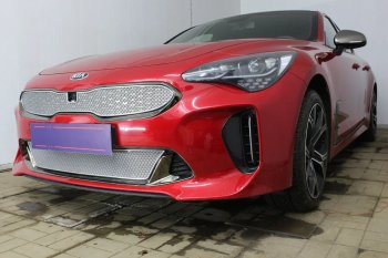 6 299 р. Защитная сетка в бампер (верх, ячейка 4х10 мм) Alfeco Премиум  KIA Stinger (2017-2025) (Хром)  с доставкой в г. Кемерово. Увеличить фотографию 1