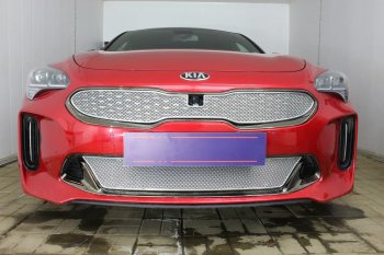 6 299 р. Защитная сетка в бампер (верх, ячейка 4х10 мм) Alfeco Премиум  KIA Stinger (2017-2025) (Хром)  с доставкой в г. Кемерово. Увеличить фотографию 3