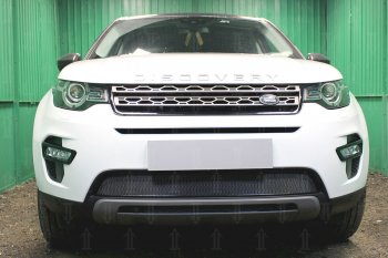 4 549 р. Защитная сетка в бампер (низ, ячейка 4х10 мм) Alfeco Премиум Land Rover Discovery Sport L550 рестайлинг (2019-2025) (Чёрная)  с доставкой в г. Кемерово. Увеличить фотографию 1