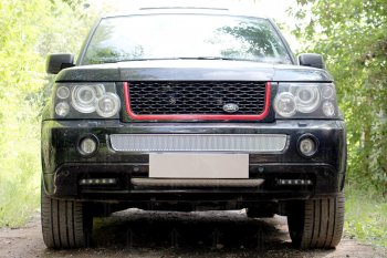 4 649 р. Защитная сетка в бампер (низ, ячейка 4х10 мм) Alfeco Премиум  Land Rover Range Rover Sport  1 L320 (2005-2009) дорестайлинг (Хром)  с доставкой в г. Кемерово. Увеличить фотографию 3