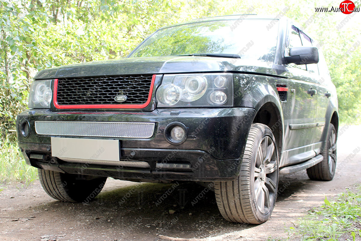4 649 р. Защитная сетка в бампер (низ, ячейка 4х10 мм) Alfeco Премиум  Land Rover Range Rover Sport  1 L320 (2005-2009) дорестайлинг (Хром)  с доставкой в г. Кемерово