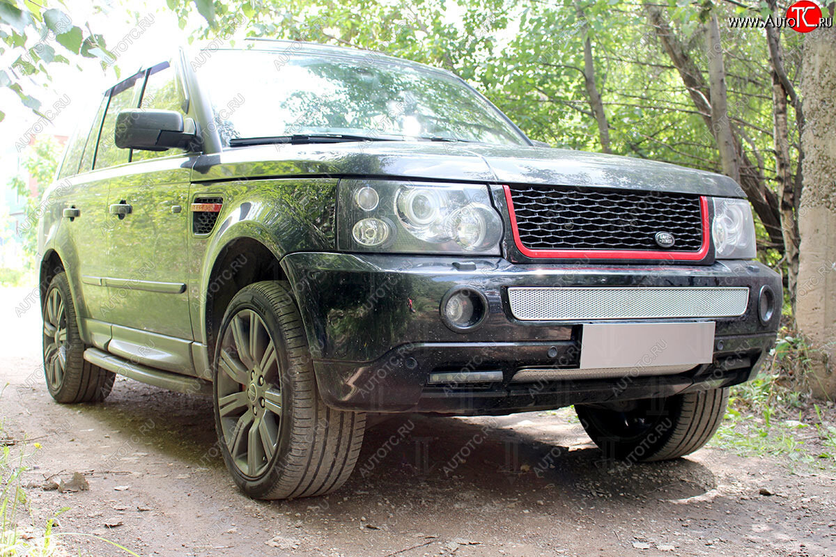 4 299 р. Защитная сетка в бампер (середина, ячейка 4х10 мм) Alfeco Премиум  Land Rover Range Rover Sport  1 L320 (2005-2009) дорестайлинг (Хром)  с доставкой в г. Кемерово