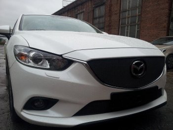 4 299 р. Защитная сетка в бампер (низ, ячейка 4х10 мм) Alfeco Премиум  Mazda 6  GJ (2012-2015) дорестайлинг седан, дорестайлинг универсал (Чёрная)  с доставкой в г. Кемерово. Увеличить фотографию 4