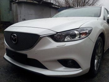 4 299 р. Защитная сетка в бампер (низ, ячейка 4х10 мм) Alfeco Премиум  Mazda 6  GJ (2012-2015) дорестайлинг седан, дорестайлинг универсал (Чёрная)  с доставкой в г. Кемерово. Увеличить фотографию 2