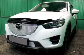 6 549 р. Защитная сетка в бампер (верх, ячейка 4х10 мм) Alfeco Премиум Mazda CX-5 KE рестайлинг (2015-2017) (Хром)  с доставкой в г. Кемерово. Увеличить фотографию 3