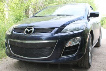 4 299 р. Защитная сетка в бампер (низ, ячейка 4х10 мм) Alfeco Премиум Mazda CX-7 ER рестайлинг (2010-2012) (Чёрная)  с доставкой в г. Кемерово. Увеличить фотографию 2