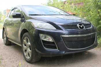 4 299 р. Защитная сетка в бампер (низ, ячейка 4х10 мм) Alfeco Премиум Mazda CX-7 ER рестайлинг (2010-2012) (Чёрная)  с доставкой в г. Кемерово. Увеличить фотографию 3