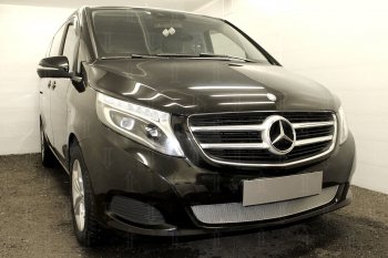 4 549 р. Защитная сетка в бампер (низ, ячейка 4х10 мм) Alfeco Премиум  Mercedes-Benz Vito  W447 (2015-2020) дорестайлинг (Хром)  с доставкой в г. Кемерово. Увеличить фотографию 2