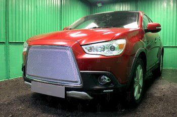 6 999 р. Защитная сетка в бампер (3D, ячейка 4х10 мм) Alfeco Премиум  Mitsubishi ASX (2010-2012) дорестайлинг (Хром)  с доставкой в г. Кемерово. Увеличить фотографию 3