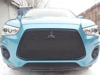 5 999 р. Защитная сетка в бампер (верх, ячейка 4х10 мм) Alfeco Премиум Mitsubishi ASX 1-ый рестайлинг (2013-2016) (Чёрная)  с доставкой в г. Кемерово. Увеличить фотографию 2