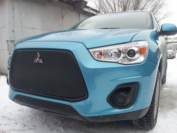 5 999 р. Защитная сетка в бампер (верх, ячейка 4х10 мм) Alfeco Премиум Mitsubishi ASX 1-ый рестайлинг (2013-2016) (Чёрная)  с доставкой в г. Кемерово. Увеличить фотографию 3