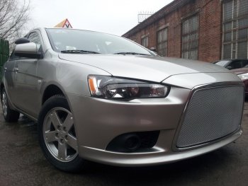 6 199 р. Защитная сетка в бампер (ячейка 3х7 мм) Alfeco Стандарт Mitsubishi Lancer 10 CY седан рестайлинг (2011-2017) (Хром)  с доставкой в г. Кемерово. Увеличить фотографию 3