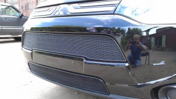 3 599 р. Защитная сетка в бампер (низ, ячейка 3х7 мм) Alfeco Стандарт Mitsubishi Outlander GF дорестайлинг (2012-2014) (Чёрная)  с доставкой в г. Кемерово. Увеличить фотографию 4