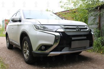 9 199 р. Защитная сетка в бампер (3 части, ячейка 4х10 мм) Alfeco Премиум  Mitsubishi Outlander  GF (2015-2018) 2-ой рестайлинг (Хром)  с доставкой в г. Кемерово. Увеличить фотографию 2