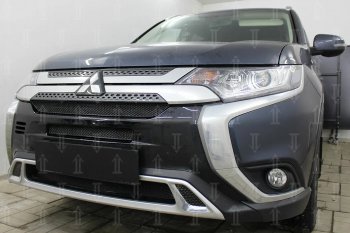 9 599 р. Защитная сетка в бампер (3 части, ячейка 4х10 мм) Alfeco Премиум Mitsubishi Outlander GF 3-ий рестайлинг (2018-2022) (Чёрная)  с доставкой в г. Кемерово. Увеличить фотографию 4