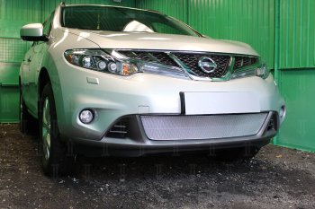 4 549 р. Защитная сетка в бампер (низ, ячейка 3х7 мм) Стрелка11 Премиум  Nissan Murano  2 Z51 (2010-2016) рестайлинг (Хром)  с доставкой в г. Кемерово. Увеличить фотографию 2