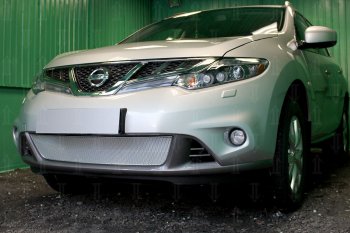 4 549 р. Защитная сетка в бампер (низ, ячейка 3х7 мм) Стрелка11 Премиум  Nissan Murano  2 Z51 (2010-2016) рестайлинг (Хром)  с доставкой в г. Кемерово. Увеличить фотографию 3