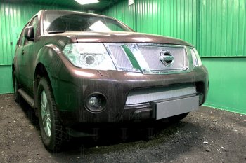 4 199 р. Защитная сетка в бампер (низ, ячейка 4х10 мм) Стрелка11 Премиум Nissan Navara 2 D40 рестайлинг (2010-2016) (Хром)  с доставкой в г. Кемерово. Увеличить фотографию 2