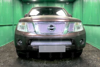 Защитная сетка в бампер (низ, ячейка 4х10 мм) Стрелка11 Премиум Nissan Pathfinder R51 рестайлинг (2009-2014) (Хром)