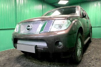 4 199 р. Защитная сетка в бампер (низ, ячейка 4х10 мм) Стрелка11 Премиум Nissan Navara 2 D40 рестайлинг (2010-2016) (Хром)  с доставкой в г. Кемерово. Увеличить фотографию 3