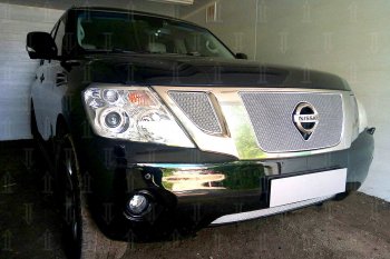 4 299 р. Защитная сетка в бампер (низ, ячейка 4х10 мм) Стрелка11 Премиум  Nissan Patrol  6 (2010-2014) Y62 дорестайлинг (Хром)  с доставкой в г. Кемерово. Увеличить фотографию 3