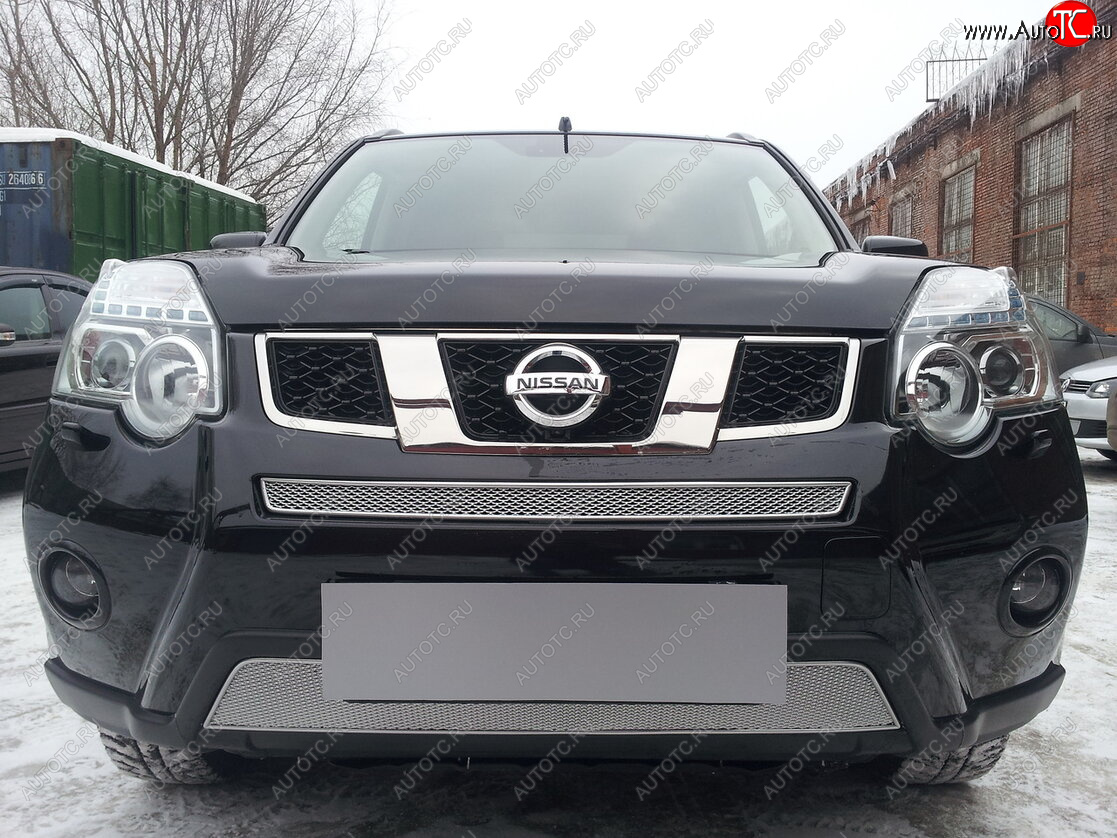 4 549 р. Защитная сетка в бампер (низ, ячейка 4х10 мм) Стрелка11 Премиум Nissan X-trail 2 T31 рестайлинг (2010-2015) (Хром)  с доставкой в г. Кемерово