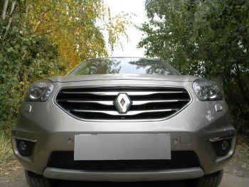 Защитная сетка в бампер (низ, ячейка 4х10 мм) Стрелка11 Премиум Renault Koleos 1 Phase 2 (2011-2013) (Чёрная)