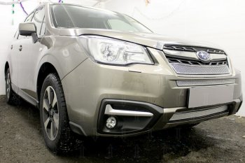 4 099 р. Защитная сетка в бампер (низ, ячейка 4х10 мм) Стрелка11 Премиум Subaru Forester SJ рестайлинг (2016-2019) (Хром)  с доставкой в г. Кемерово. Увеличить фотографию 2