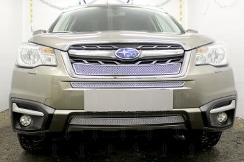 Защитная сетка в бампер (низ, ячейка 4х10 мм) Стрелка11 Премиум Subaru Forester SJ рестайлинг (2016-2019) (Хром)