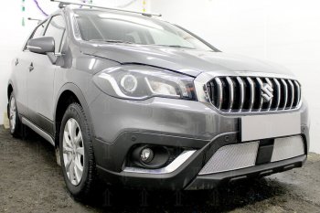5 199 р. Защитная сетка в бампер (низ, 2 части, ячейка 4х10 мм) Стрелка11 Премиум Suzuki SX4 JAB, JYA хэтчбэк рестайлинг (2016-2021) (Хром)  с доставкой в г. Кемерово. Увеличить фотографию 2