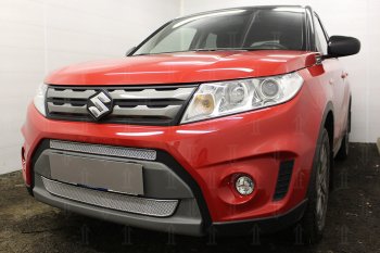 7 249 р. Защитная сетка в бампер (низ, 2 части, ячейка 4х10 мм) Стрелка11 Премиум Suzuki Vitara LY дорестайлинг (2015-2019) (Хром)  с доставкой в г. Кемерово. Увеличить фотографию 3