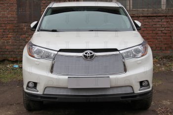 Защитная сетка в бампер (верх, ячейка 4х10 мм) Стрелка11 Премиум Toyota Highlander XU50 дорестайлинг (2013-2017) (Хром)