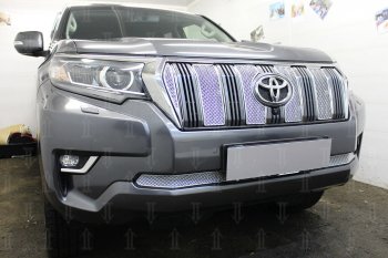 4 549 р. Защитная сетка в бампер (низ, ячейка 4х10 мм) Стрелка11 Премиум  Toyota Land Cruiser Prado  J150 (2017-2025) 2-ой рестайлинг, 3-ий рестайлинг (Хром)  с доставкой в г. Кемерово. Увеличить фотографию 2