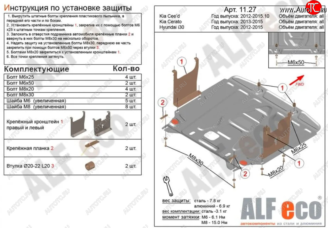 4 799 р. Защита картера двигателя и КПП Alfeco KIA Cerato 3 YD дорестайлинг седан (2013-2016) (Сталь 2 мм)  с доставкой в г. Кемерово