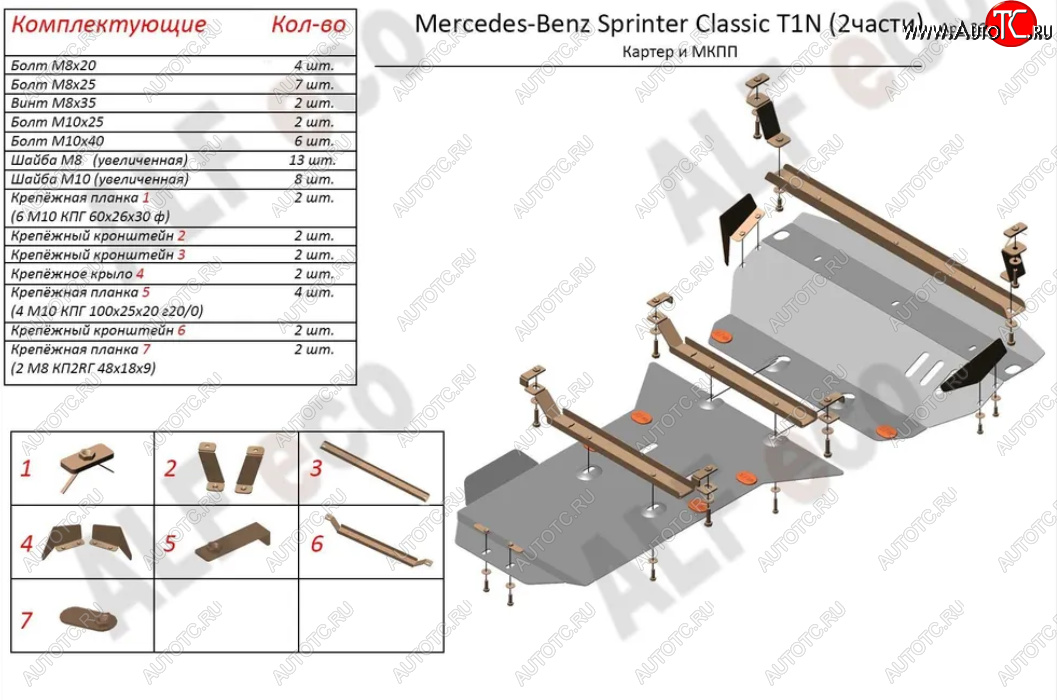 16 399 р. Защита картера двигателя и МКПП (V-2,1 CDI, 2 части) ALFECO Mercedes-Benz Sprinter W905 рестайлинг (2000-2006) (Алюминий 3 мм)  с доставкой в г. Кемерово