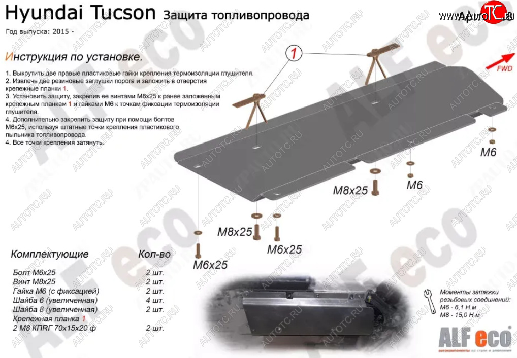 6 799 р. Защита топливопровода Alfeco  Hyundai Tucson  TL (2015-2021) дорестайлинг, рестайлинг (Алюминий 4 мм)  с доставкой в г. Кемерово