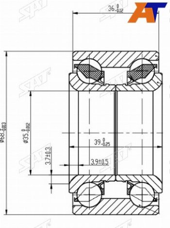 1 189 р. Подшипник передней ступицы NISSAN MARCHMICRACUBE 90-02 SAT ST-40210-41B00  с доставкой в г. Кемерово. Увеличить фотографию 1