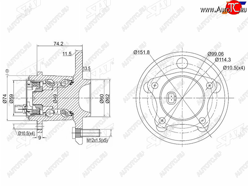 3 679 р. Ступичный узел задн.прав TOYOTA WINDOM MCV30CAMRY ACV40 SAT ST-42450-06040  с доставкой в г. Кемерово