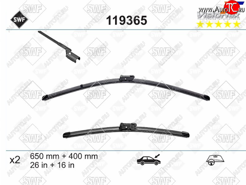 3 289 р. Комплект щеток стеклоочистителя 650мм+400мм TOYOTA AVENSIS 08-18                                     SWF 119365  с доставкой в г. Кемерово