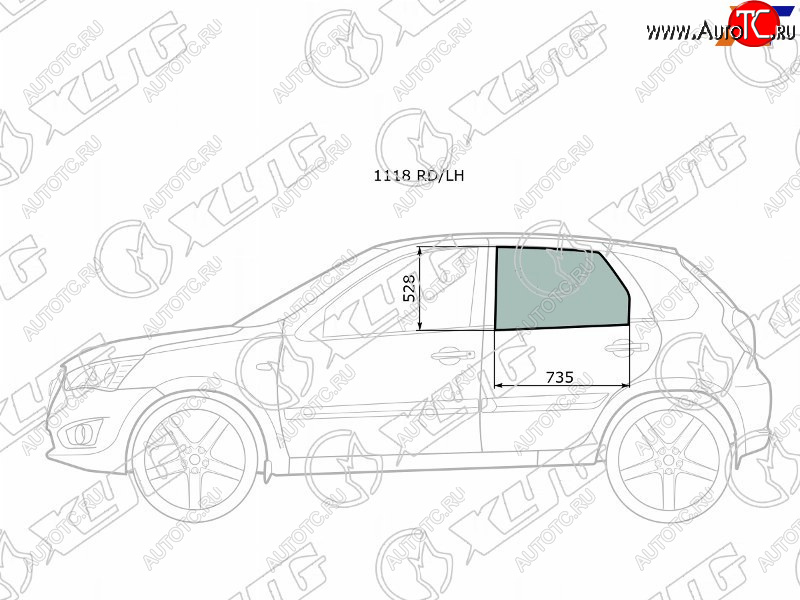2 539 р. Стекло боковое опускное (Сзади Слева Цвет зеленый) Datsun mi-Do 14-21  on-DO 14-19  LADA Granta XYG 1118 RD/LH  с доставкой в г. Кемерово